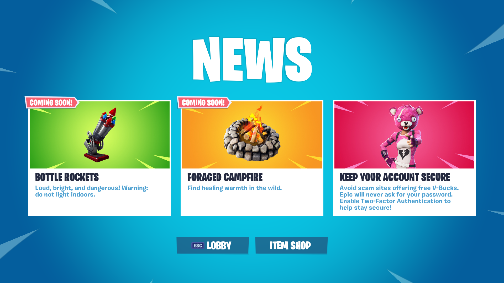 Bottle Rockets And New Campfires In Tomorrow S Fortnite Battl!   e - bottle rockets and new campfires in tomorrow s fortnite battle royale v7 30 content update fortnite news and statistics ss1