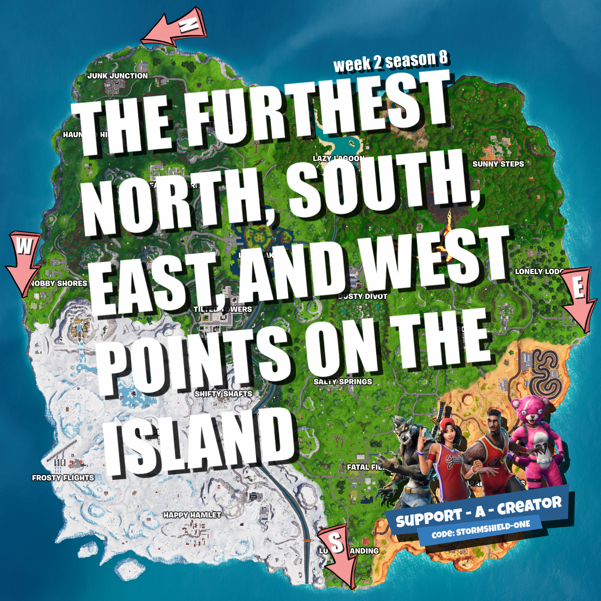 visit the furthest north south east and west points of the island right click view image for full resolution - visit the most north south east west fortnite